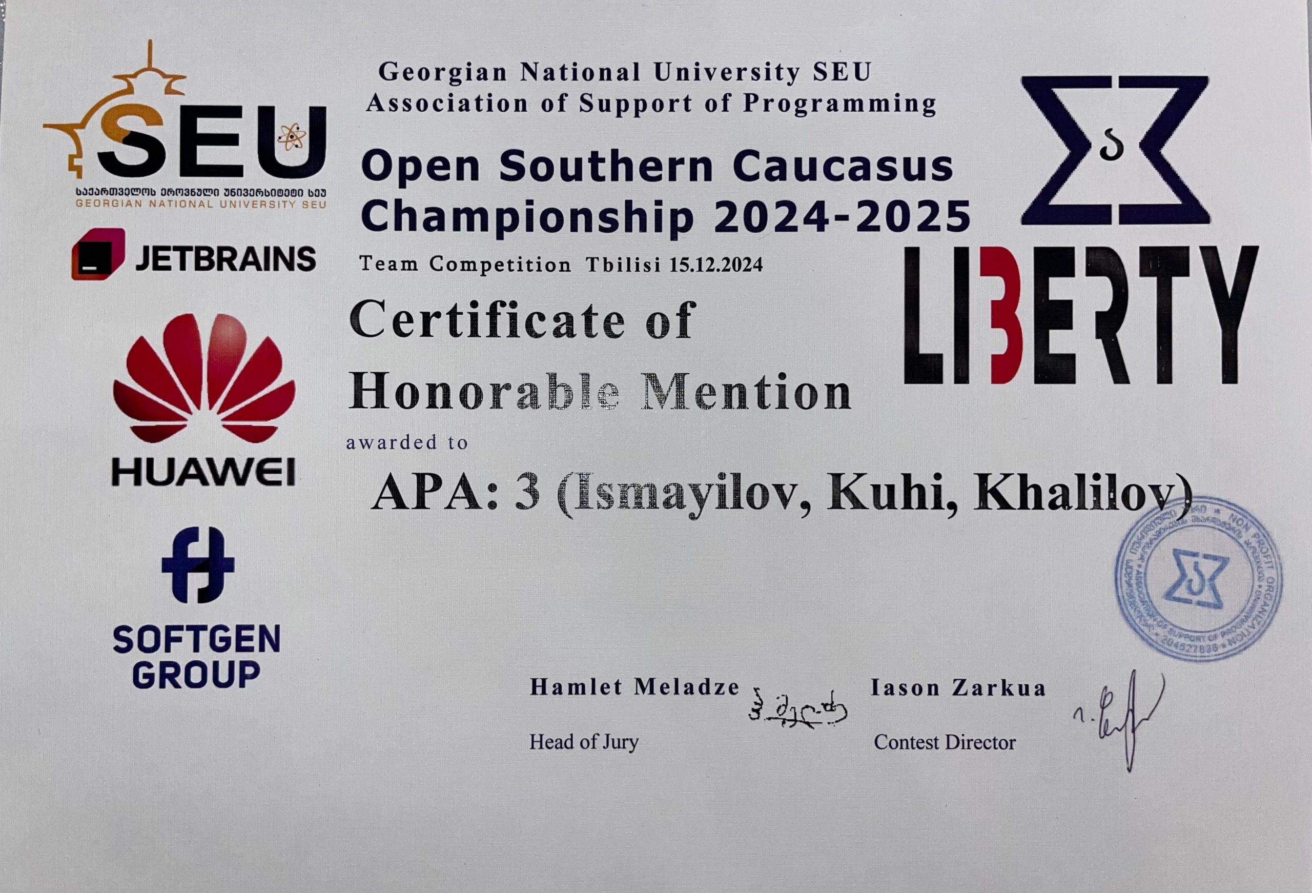 Tələbələrimiz müsabiqədə fərqlənmə sertifikatına layiq görülüblər