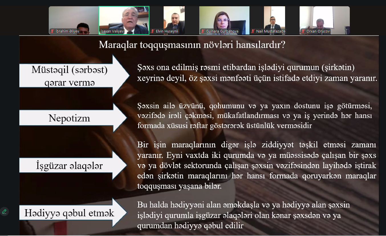 DİA-nın təşkilatçılığı ilə Naxçıvan Muxtar Respublikasının mərkəzi icra hakimiyyəti orqanlarında fəaliyyət göstərən dövlət qulluqçuları üçün “Dövlət İdarəçiliyində maraqlar toqquşması və antikorrupsiya siyasəti” mövzusunda təlim keçirilib.